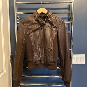 Idra by Anthropologie Brown Leather Bomber Jacket - XS